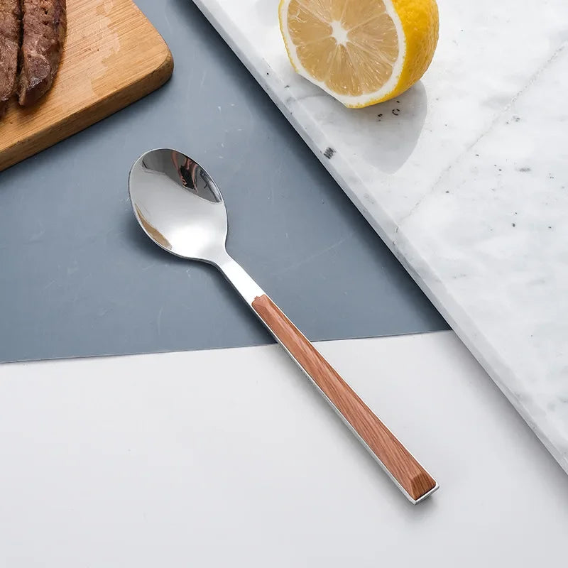 Stainless steel dinnerware sets steak knife/fork/spoon with wooden handle tableware cutlury set kichen accessories