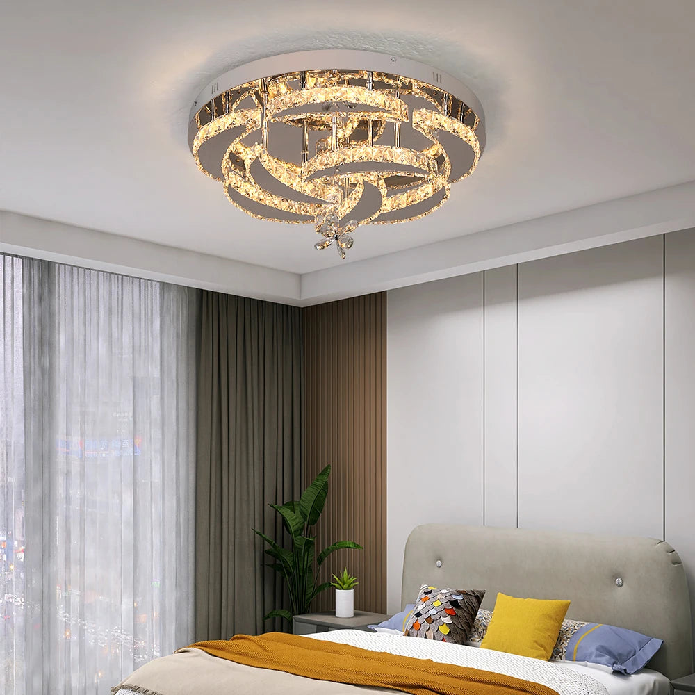 Modern Chandelier Ceiling Lamp K9 Luxury Crystal Led Living Dining Room Decor Pendant Light RC Dimmable Luminaire Home Fixture