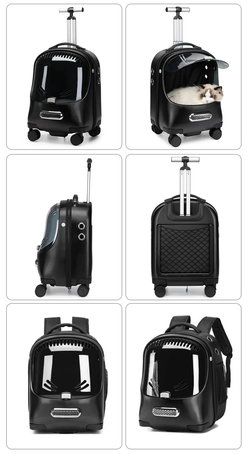 Travel Capsule Rolling Luggage Pet Trolley Bags Portable Cat Puppy Bags Pet Bags Transport Backpacks Wheels