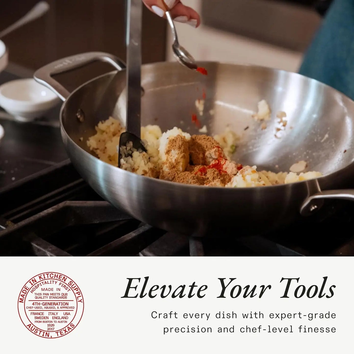 10" Stainless Steel Kadai Pan - 5 Ply Stainless Clad - Professional Cookware - Induction Compatible