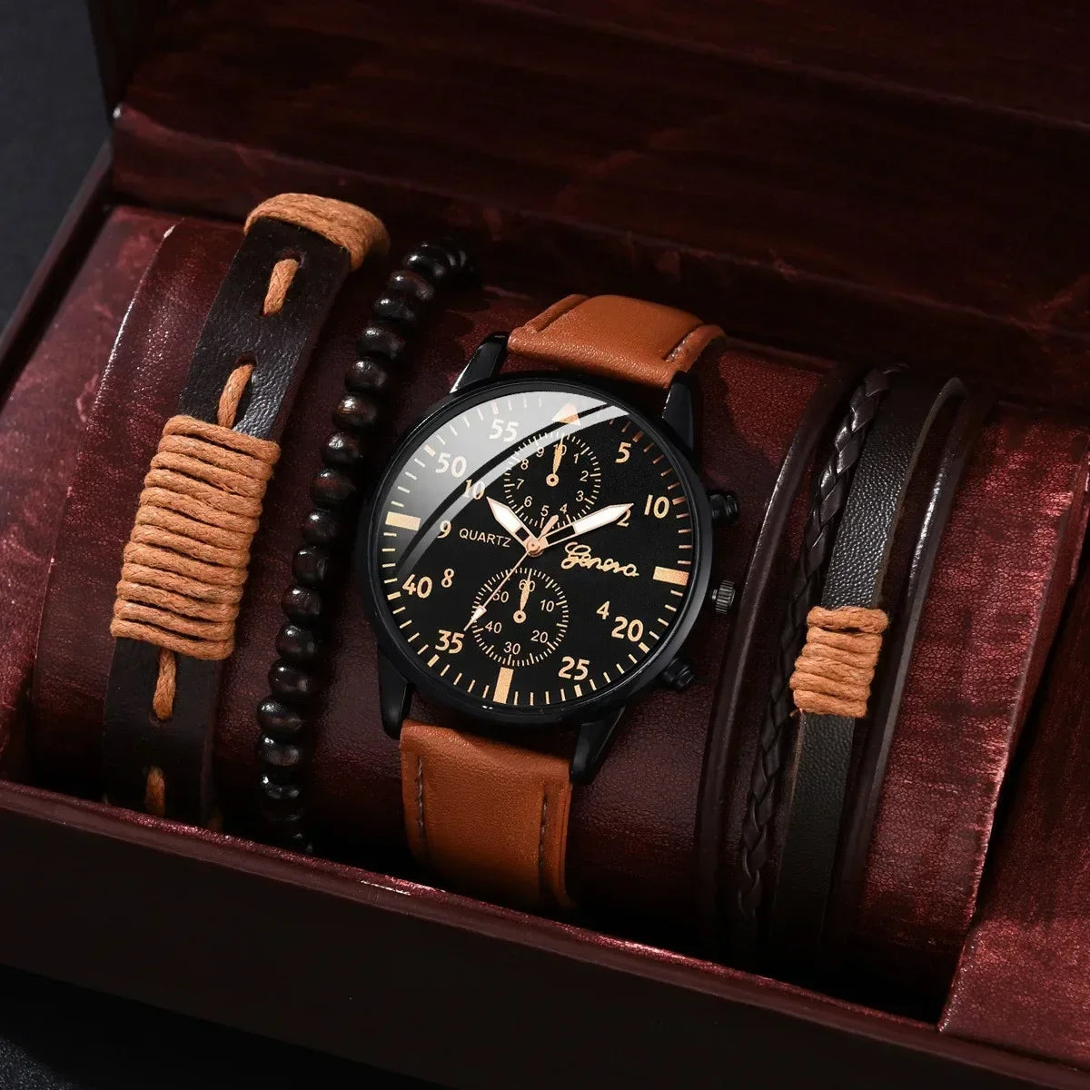 4/1pcs Men Watches Set Luxury Fashion Design Leather Watch Quartz Men Watch Clock Gift Montre Homme Relogio Masculino（no Box）