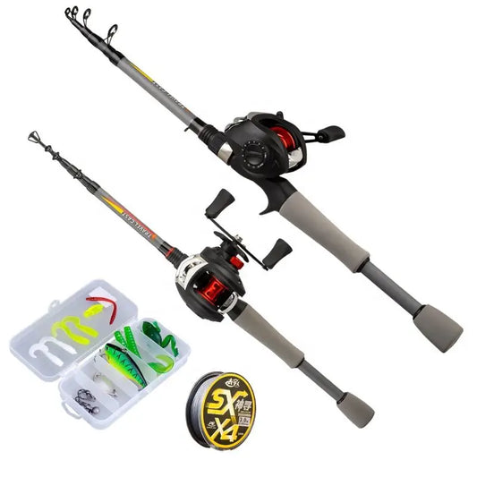 1.8m 2.1m Carbon Telescopic Casting Fishing Rod And Reel Combos Set Telescope Complete Fishing Rod And Reel Combo Set