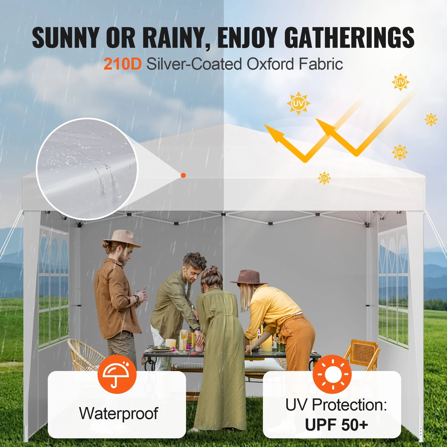VEVOR Pop Up Canopy 10x10ft Instant Gazebo Tent Portable Easy Up Canopy 3 Height Settings Outdoor Sun Shelter for Vendor Events