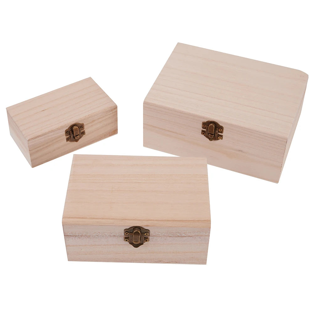 1/3pcs Log Color Scotch Plain Wood Wooden Square Hinged Storage  Boxes Craft Gift Box Handmade Case Box Storage Organization