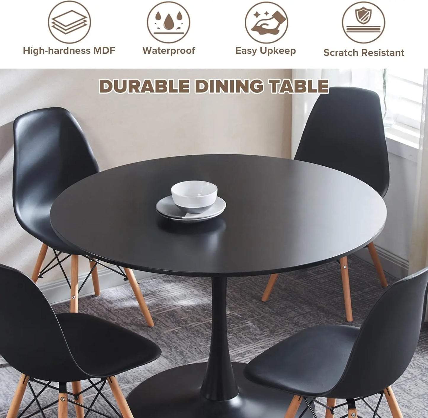 5 Piece Dining Table Set,31" Round Dining Table Set for 4,Modern Kitchen Table and Chairs for Dining Room & Coffee Shop & Smal