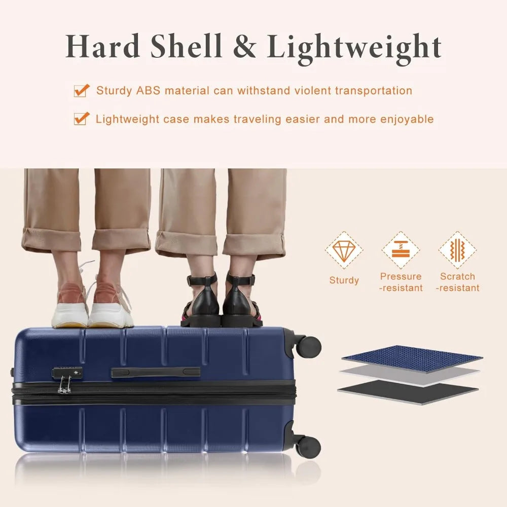 3-Piece Luggage Sets, Hard Shell ABS Suitcases with Double Spinner Wheels, Lightweight Expandable Rolling Travel Luggage