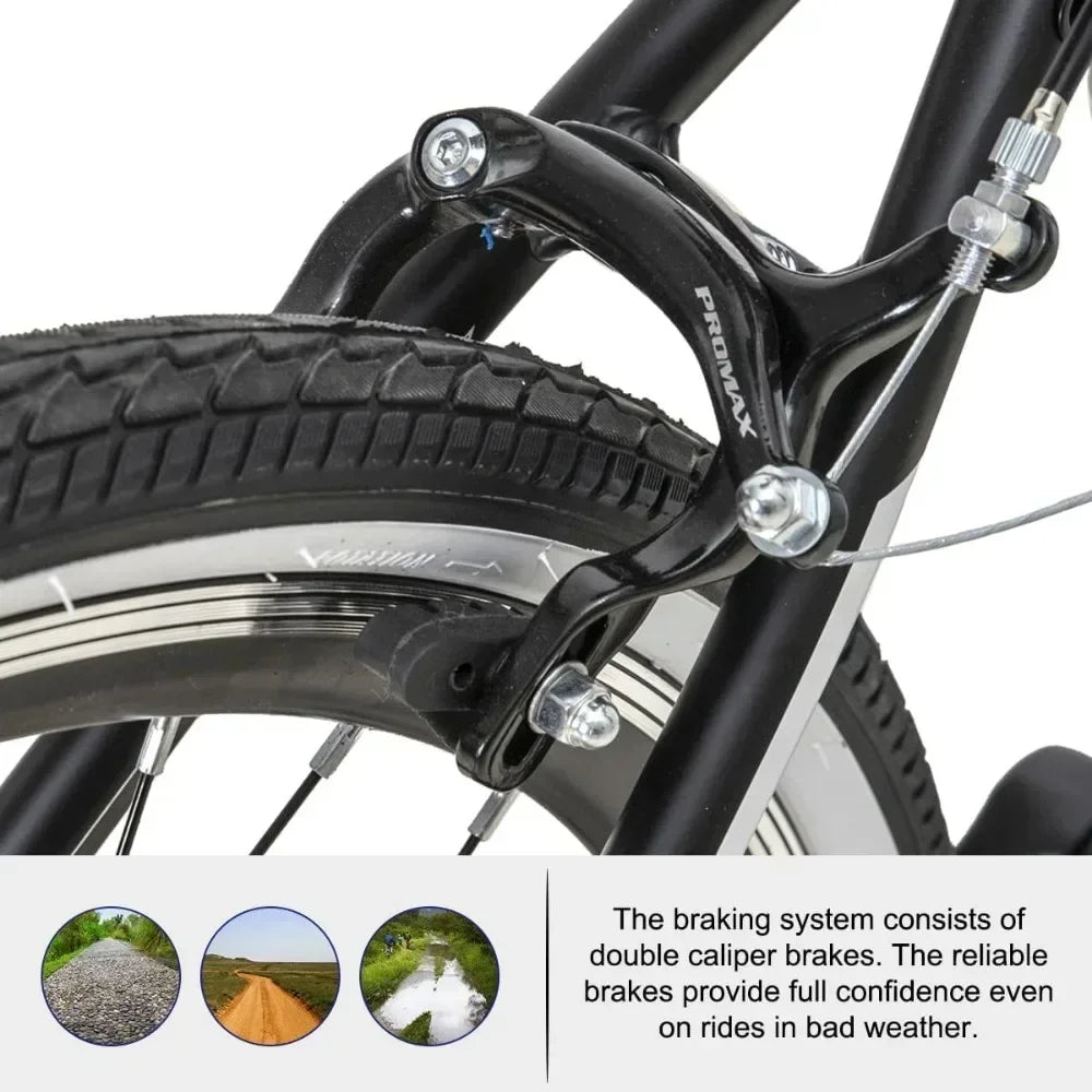 Mens and Womens Hybrid Bike Step-Over or Step-Through Frame 700C Wheels Urban Commuter Bike, 7 Speeds Road Bicycle for Adult