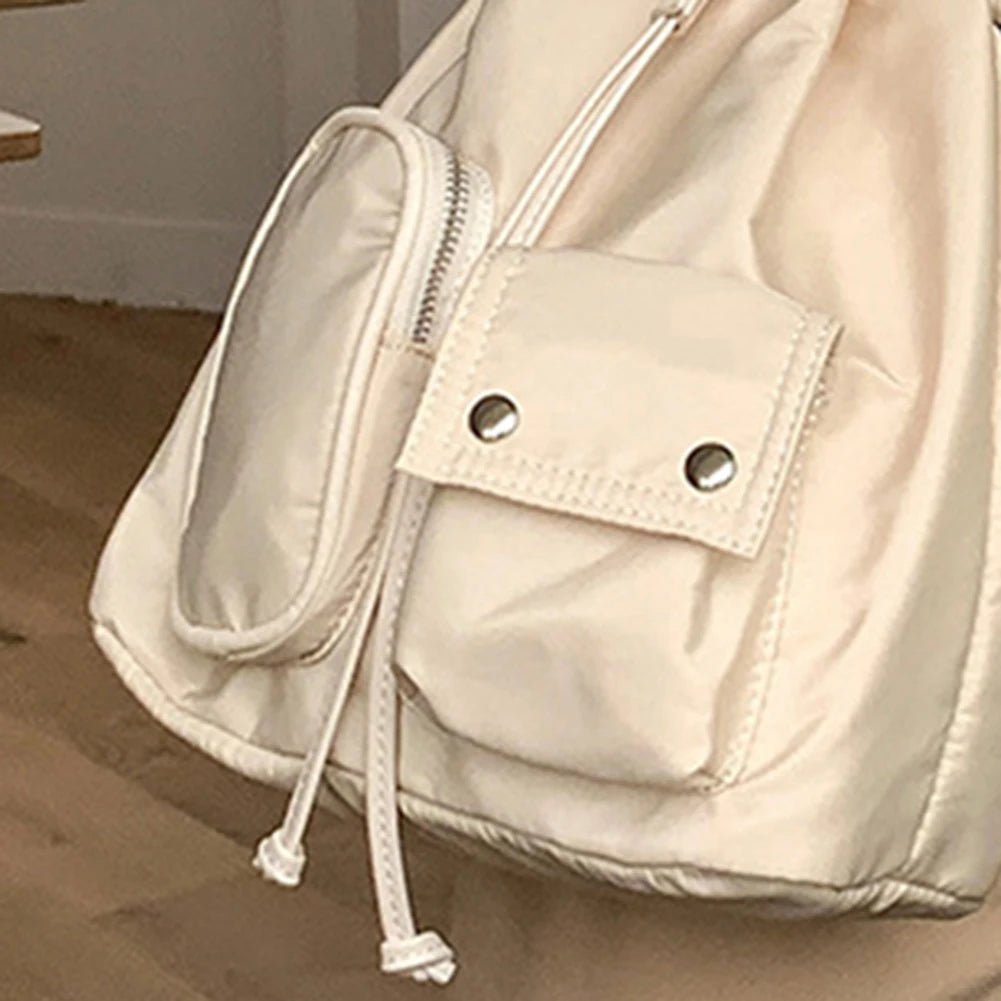 Women Crossbody Bag Drawstring Nylon Ladies Bucket Bag Fashion Temperament Large Capacity Wear-resistant Travel Shoulder Bags