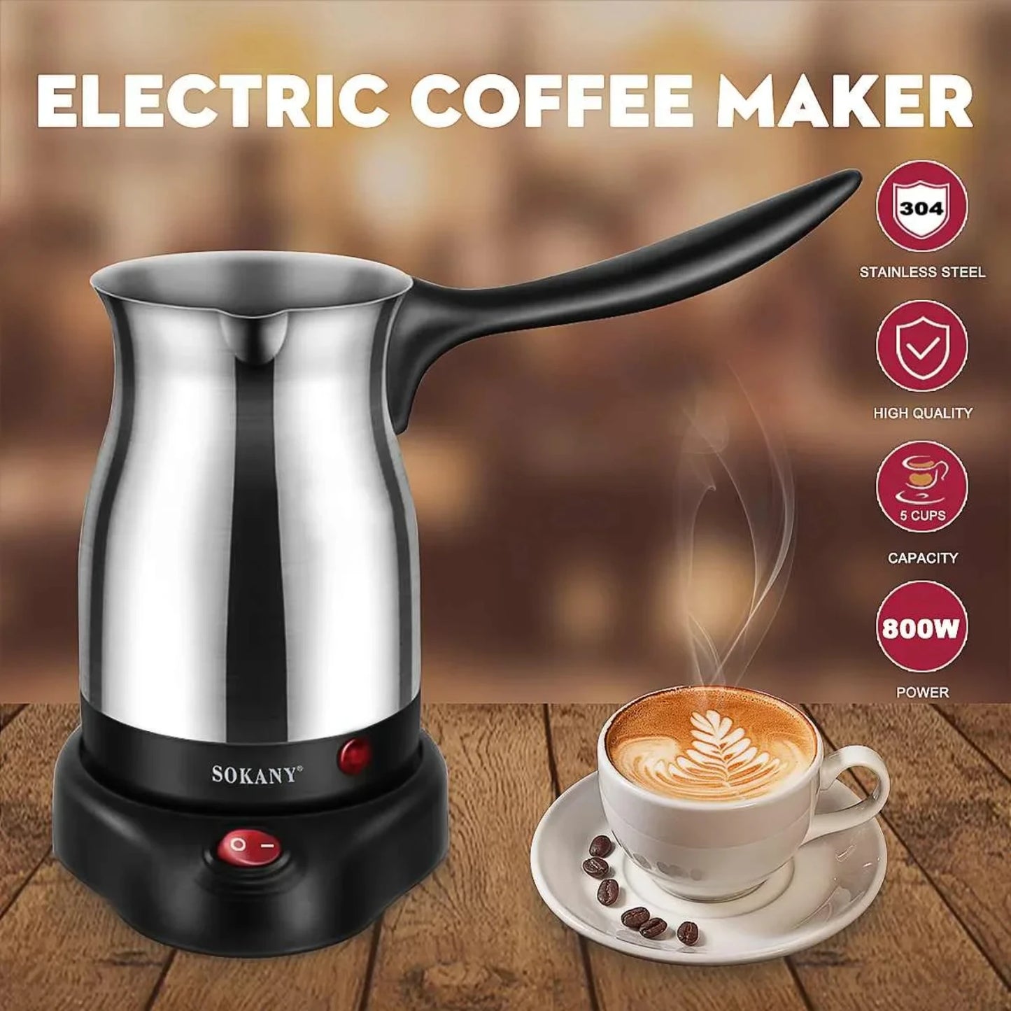 800W Portable Turkish Greek Coffee Machine Stainless Steel Moka Pot