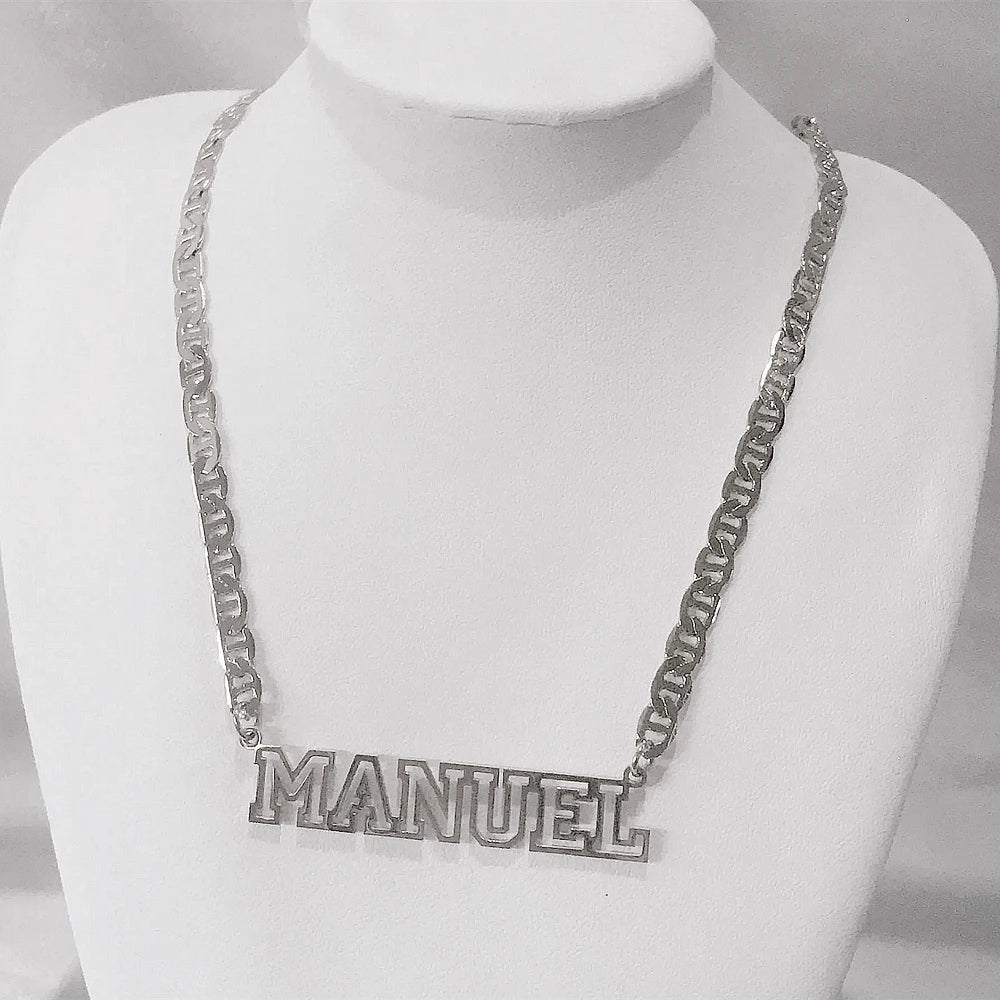 Stainless Steel Gold Choker Custom Name Necklace Personalized Flat Chain Nameplate Necklace for Women Men Jewelry Gifts