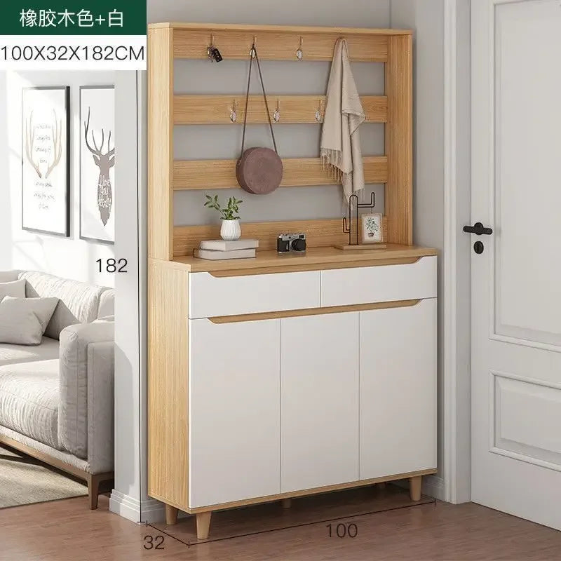 Living Room Large Capacity Shoe Cabinet Home Doorway with Clothes Rack Integrated Shoes Rack Clothing Storage Entrance Cabinet