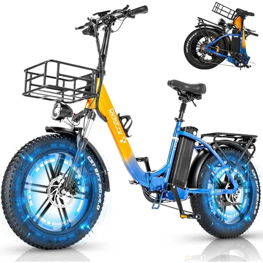 Adult Electric Bike - 1000/1500W, 30/36 MPH, 48V 15/20Ah Removable Battery with 20''/26" Fat Tire 7 Speed Folding Electric Bike