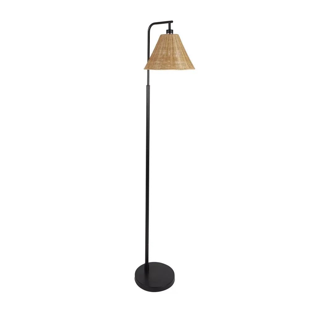 Floor Lamp Living Room Decor Free Shipping Black Metal and Rattan Floor Lamp With 7-Watt LED Bulb Standing Lamps for Living Room