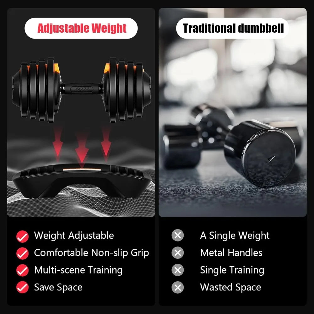 Adjustable Dumbbell Set,12 Free Weights Adjustable Dumbbell Set for Home Gym with Tray 1-Sec Fast Adjustable for Men Women