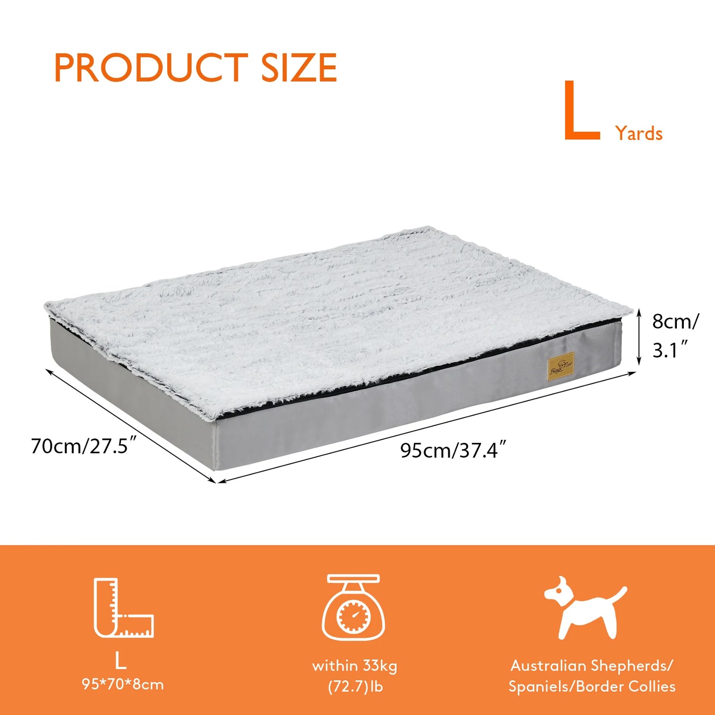 Dog Pet Sleeping Bed Waterproof Rectangle Sponge Foam Pet Bedding with Washable Cover for Medium n Large Dogs