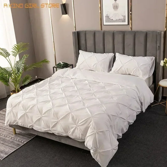 High Quality 3D Pinch Pleated Duvet Cover Set 220x240 Solid Color Single Double Twin Bedding Set Duvet cover