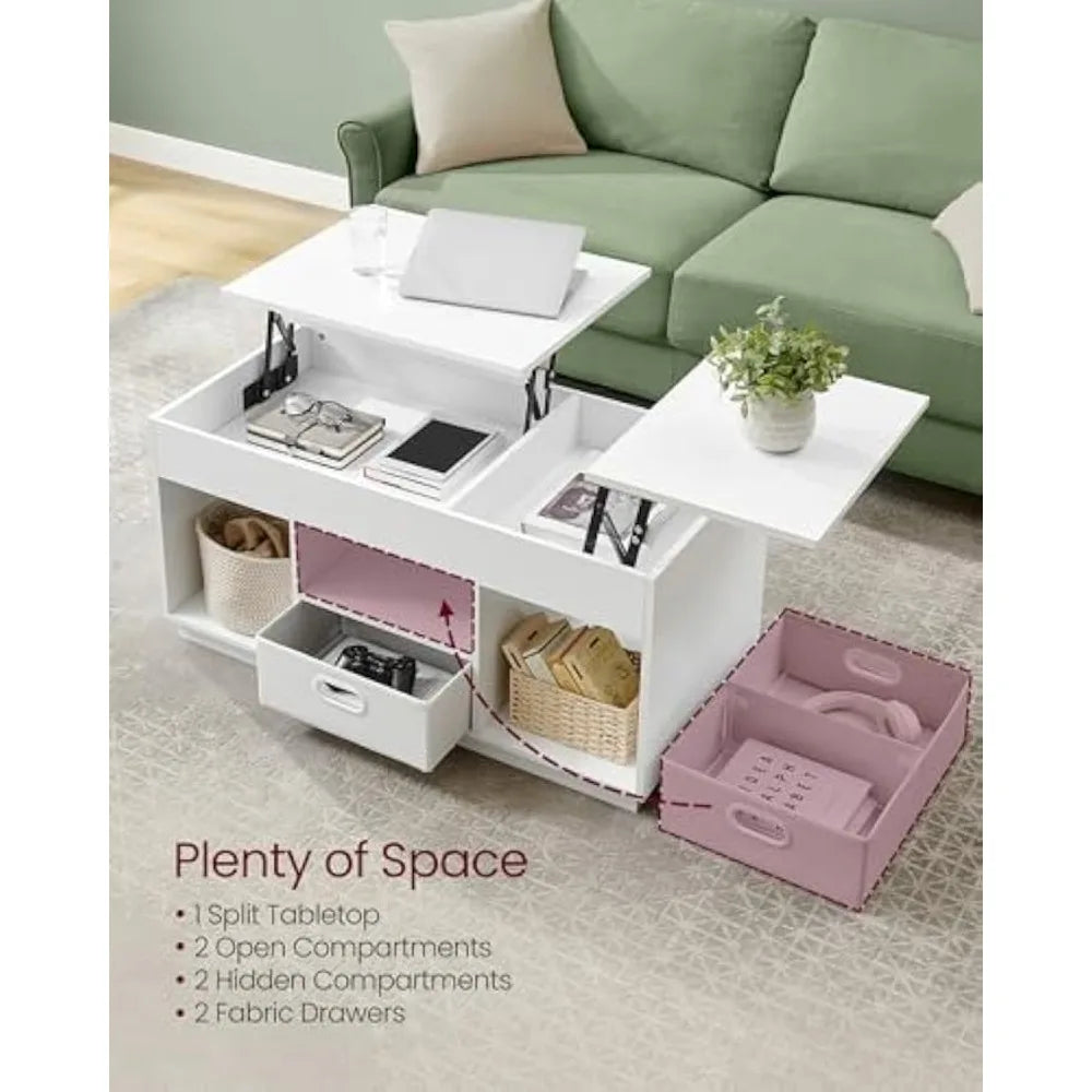 Coffee Table, Lift Top Coffee Table with 2 Drawers and Hidden Compartments, Center Table with Lift Tabletop, Open Compar