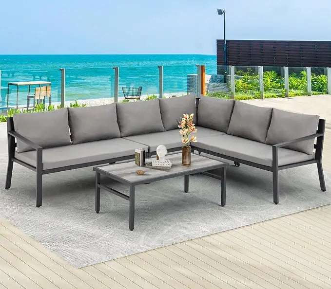 Outdoor Patio Furniture Set, Outdoor Sectional Conversation Furniture Chair with Coffee Table, Garden