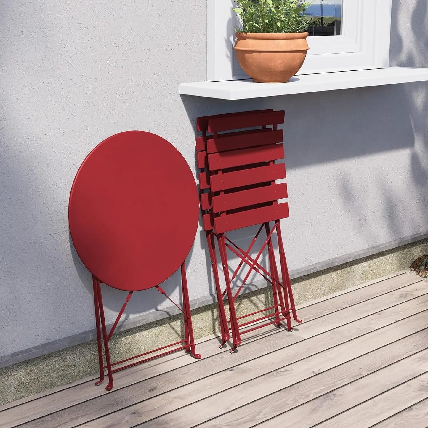 Folding Outdoor Patio Furniture Sets, 3 Piece Patio Set of Folding Patio Table and Chairs, hold up to 330 lbs respectively Red