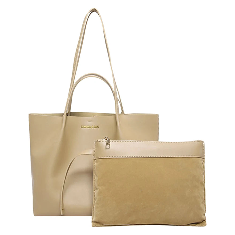 Women PU Shoulder Bag Stylish Single Shoulder Bag Large Capacity Trendy Tote Handbag with Pouch Chic Hobo Bag Simple Work Bag