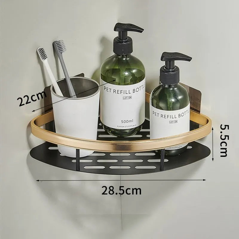 Luxury Bathroom Shelves Without Drilling Rustproof Aluminum Shower Wall Shelf Shampoo Towel Holder Bathroom Organizer Accessorie