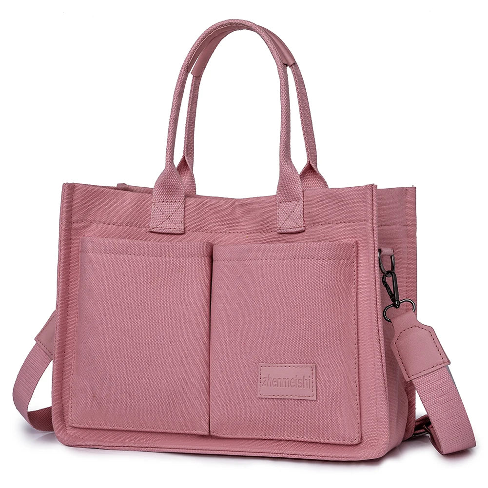 New Large Capacity Canvas Tote Bags for Women Work Commuting Carrying Bag College Style Student Outfit Book Shoulder Shopper Bag