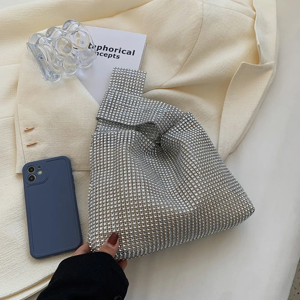 Women Fashion Sequin Bag Solid Color Rhinestone Shinny Clutch Bag Versatile Sparkly Evening Bags Female Evening Party Handbag