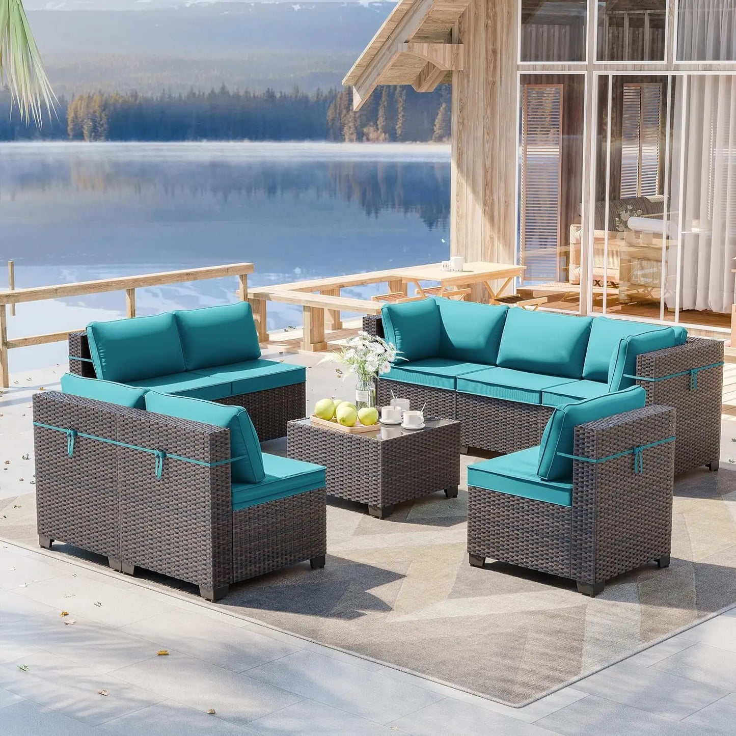 Patio Furniture Modularwith Swivel Chairs Outdoor Sectional Wicker Rattan w/Fire Pit Conversation Sofa Set for Backyard
