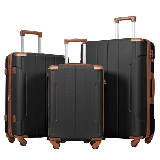 3 PCS ABS Rolling Luggage with Spinner Wheels 24'' 28'' Expandable Travel Suitcase TSA Approved Lock 3-level Telescopic Handle