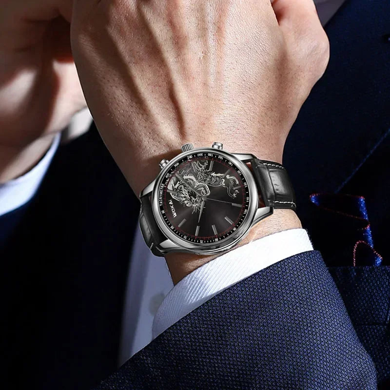 2024 New Fashion Tiger Watch WOKAI Men Wristwatches Casual Leather Band Quartz Watches Men Cheap Price Dropshipping Montre Homme