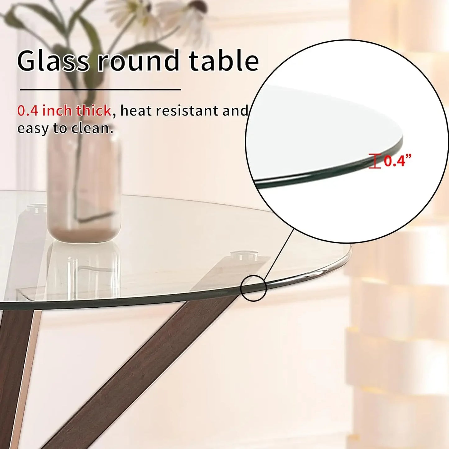 Round Glass Dining Table, 34.6" Round Glass Coffee Table for 4, Coffee Table with Tempered Glass Top and Metal Legs, Small Coffe