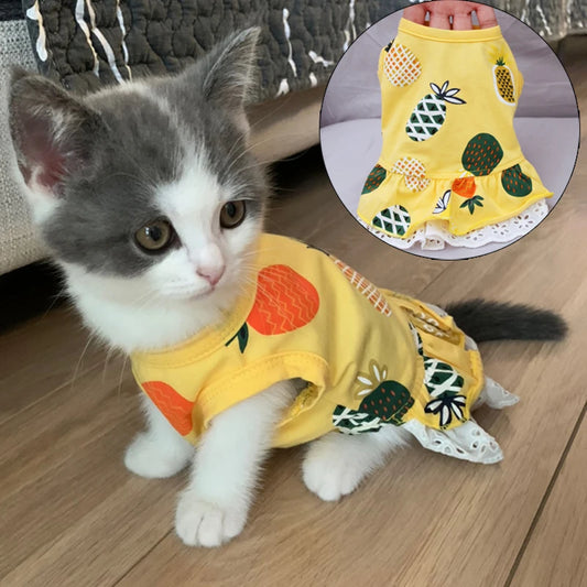 Summer Cotton Cat Dress Skirt Cute Pineapple Cherry Print Pet Clothes Dresses for Cats Sphynx Dog kedi elbisesi ropa para gatos