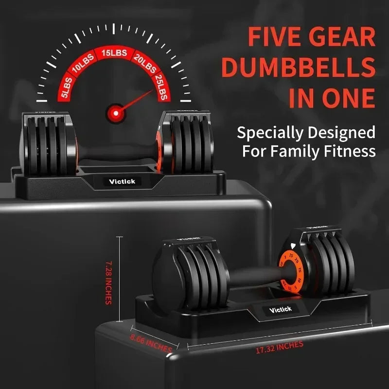 25/55lb Pair Adjustable Dumbbells Set Dumbbells with Anti-Slip Metal Handle for Exercise & Fitness Fast Adjust Weight
