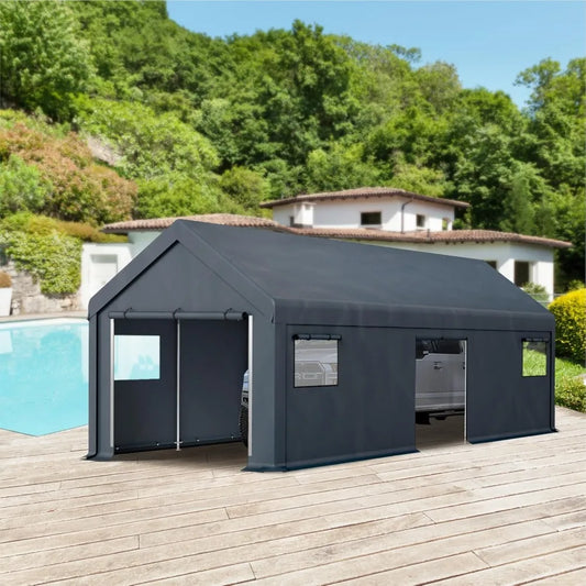 Heavy Duty Carport, Oversized Portable Garage Shelter, Outdoor Car Tent Tent with Rolled Up Sidewalls and Boat Truck Party Doors