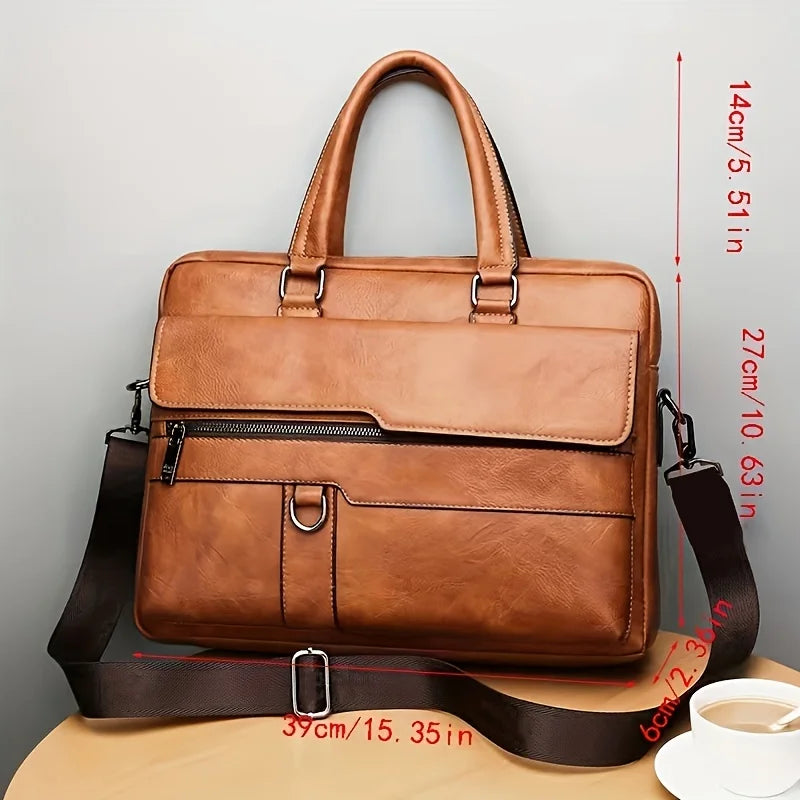 Leather Business Briefcase Messenger Bag Handbag For Men Travel Work Computer Bag Crossbody Shoulder Pack