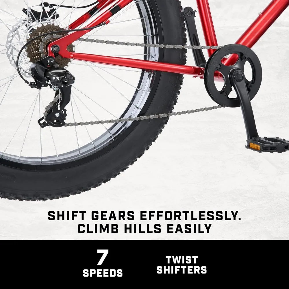 Dolomite Fat Tire Mountain Bike, for Adult Men Women, 26 Inch Wheels, 4 Inch Wide Knobby Tires, 7-Speed, Steel Frame,