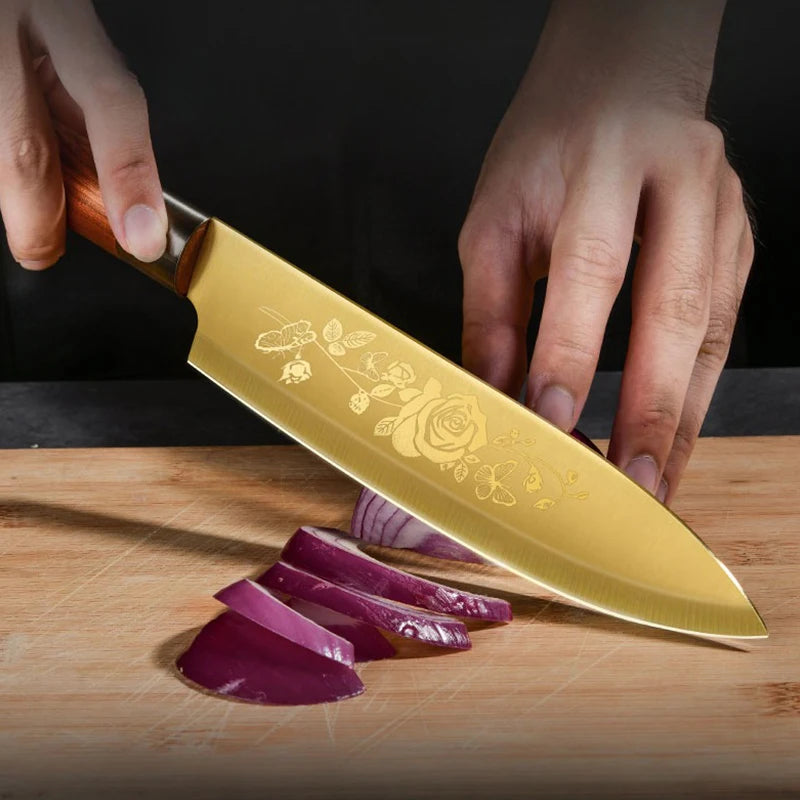 Titanium plated kitchen knives, professional chef knives, sharp bone knives,bacteria and corrosion resistant,kitchen accessories
