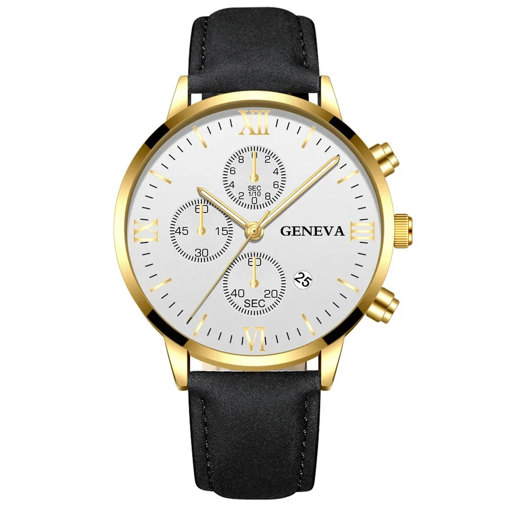 Fashion Geneva Men Date Alloy Case Synthetic Leather Analog Quartz Sport Watch Male Clock Top Brand Luxury Relogio Masculino