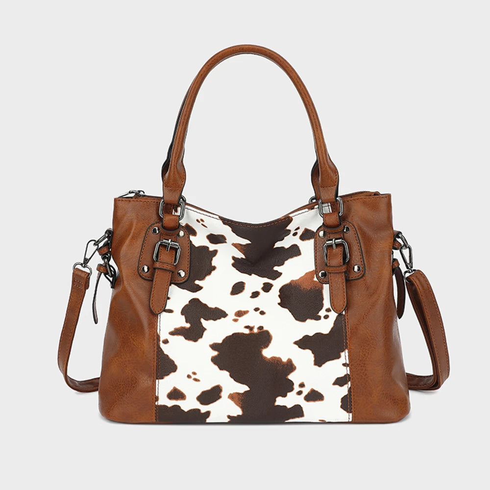 Purses Tote Bag For Women, Handbags PU Leather Large Shoulder Bag,  Cow Pattern Work Bags With Multi-Pockets, Designer Hobo Satc