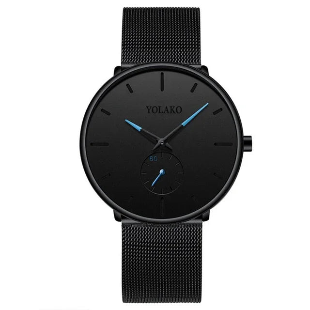 Men Ultra Thin Minimalist Quartz Casual Watches Men Leather Watch Simple Stainless Steel Mesh Band Male Clock Часы Мужские