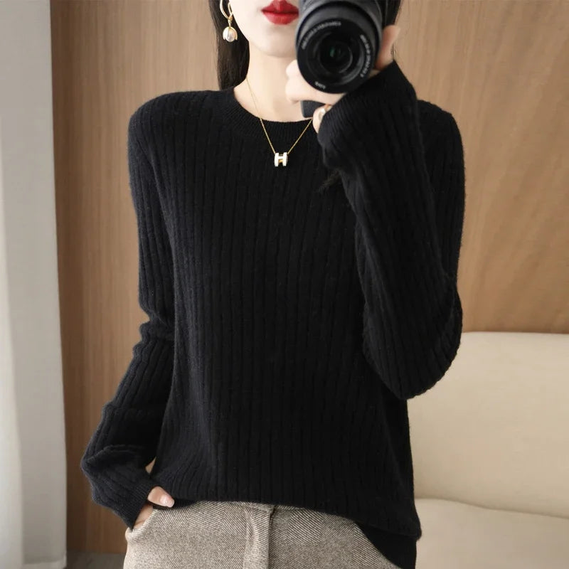 women Sweaters Autumn Winter Long Sleeve Pullovers O-neck Stripe Warm Pullover Korean Fashion Bottoming Shirts Loose Jumper