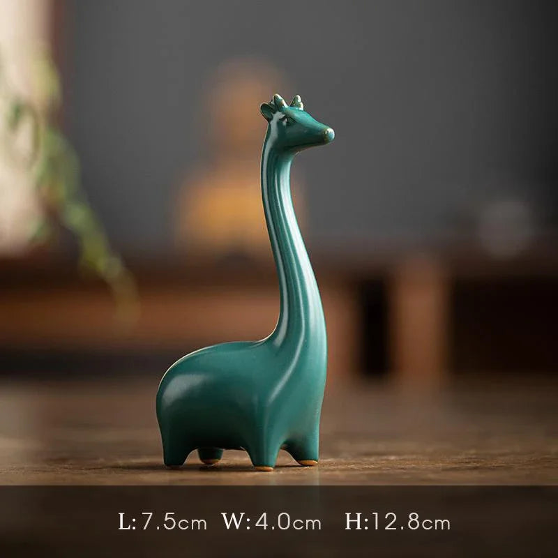 Elephant Giraffe Mini Ceramic Figurine Desktop Animal Sculpture Modern Minimalist Decorative Ornaments for Home Office Decor