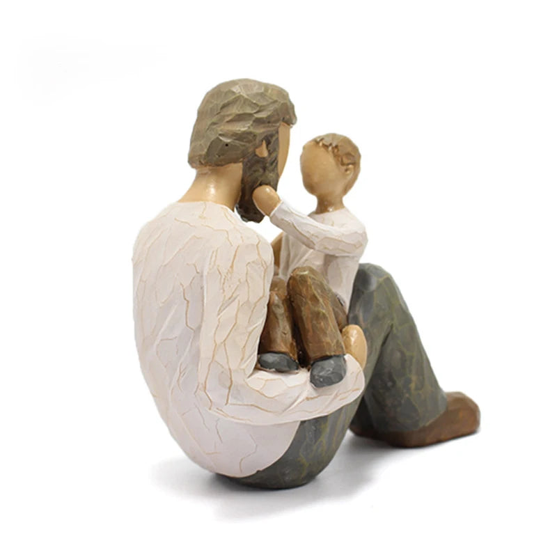 Resin father and son sculpture creative crafts family figure statue artist home decoration memorial day father's gift