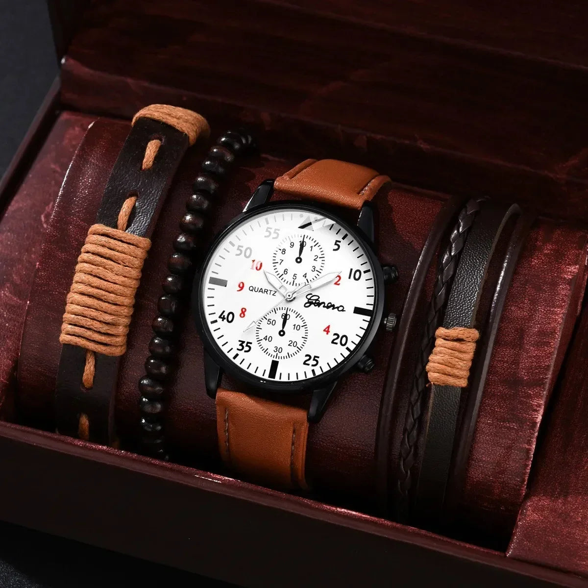 4/1pcs Men Watches Set Luxury Fashion Design Leather Watch Quartz Men Watch Clock Gift Montre Homme Relogio Masculino（no Box）