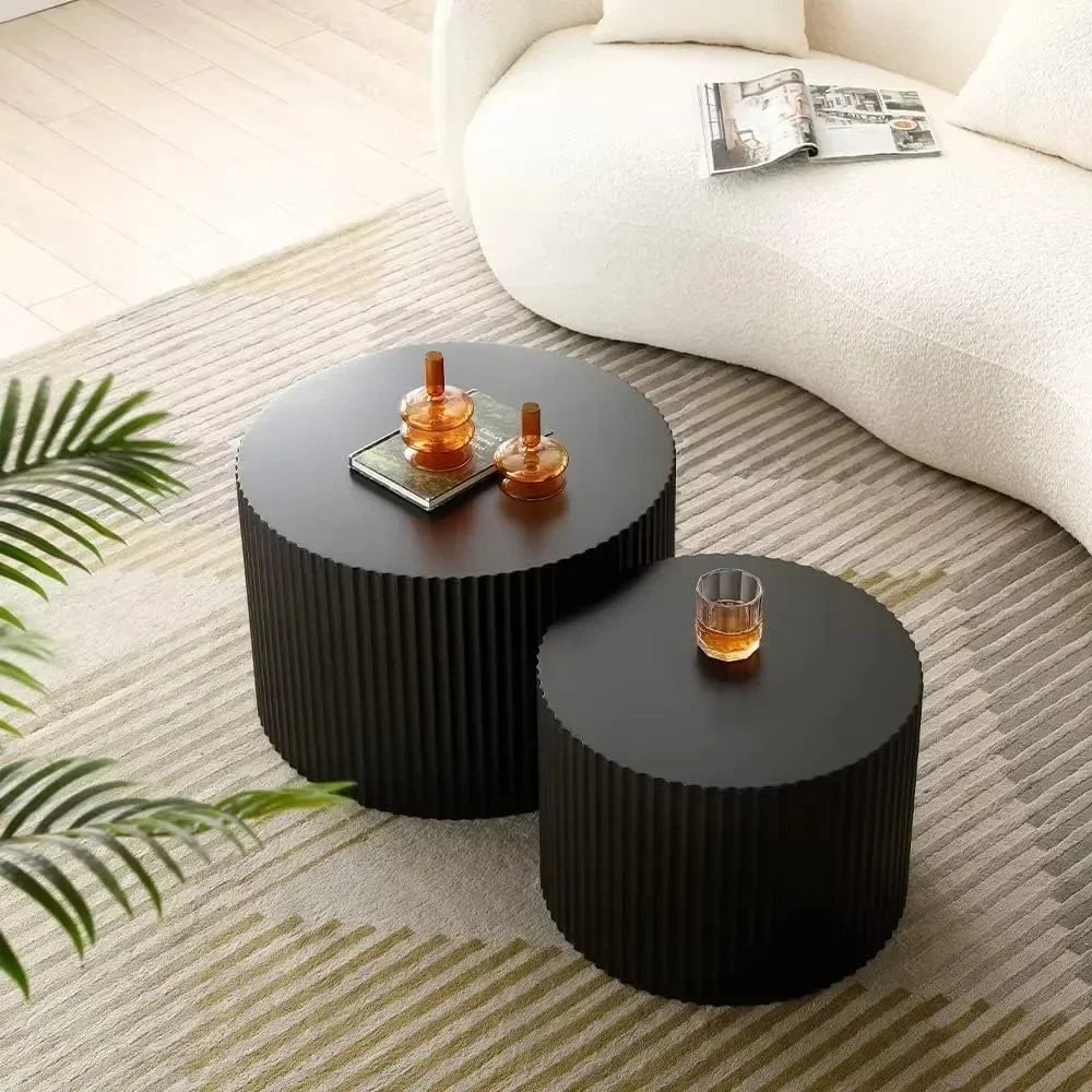 Round Coffee Table Sets, Nesting Coffee Tables for Living Room, Modern Wooden Side Tables Accent End Table for Home, Café Tables