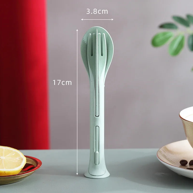 Portable Cutlery Set 3 In 1 Travel Reusable Cutlery Set Japan Style Wheat Straw Knife Fork Spoon Dinnerware Kitchen Tableware