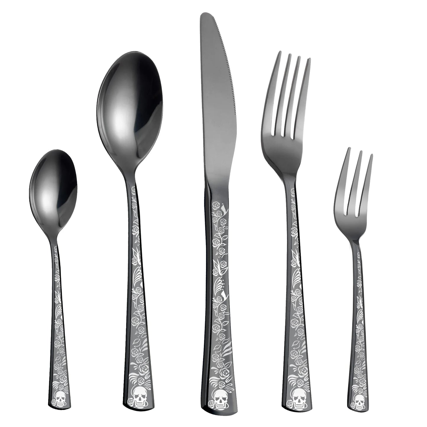 4/5/6/24/30/36 Pieces Forks Knives Spoons Dinnerware Tableware Dinner Set Skull Pattern Silver Cutlery for Banquet Restaurant