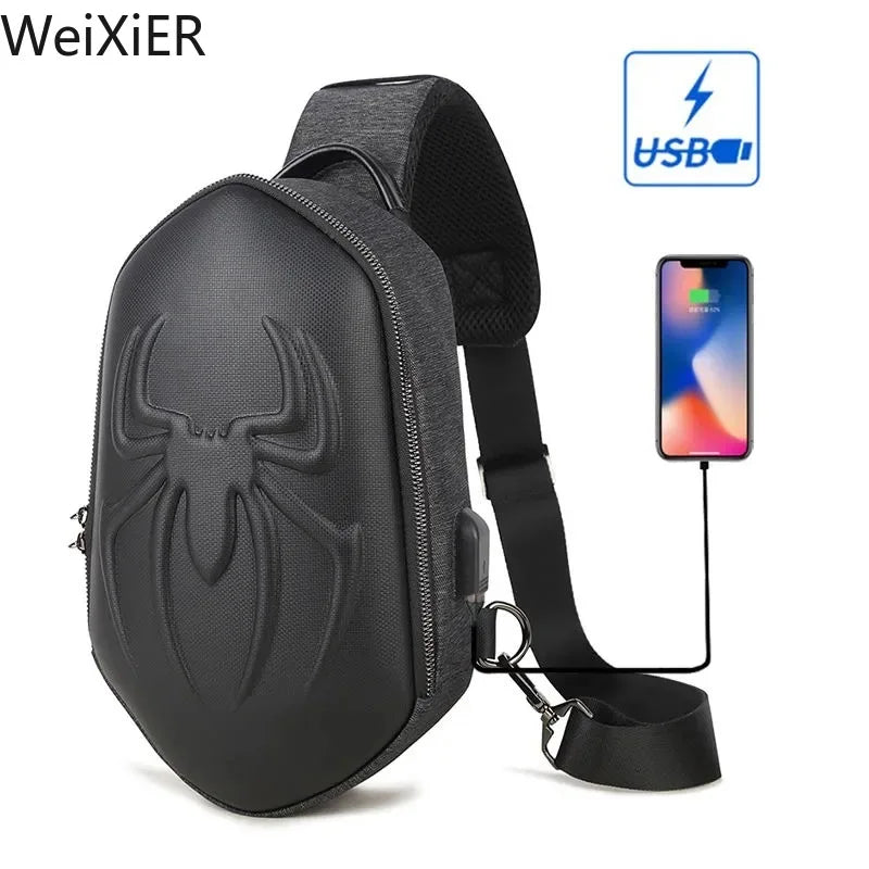 Running Chest Bag for Men USB Charging Fashion Streetwear Sling Pack Crossbody Motor Cycling Backpack for College Student Unisex