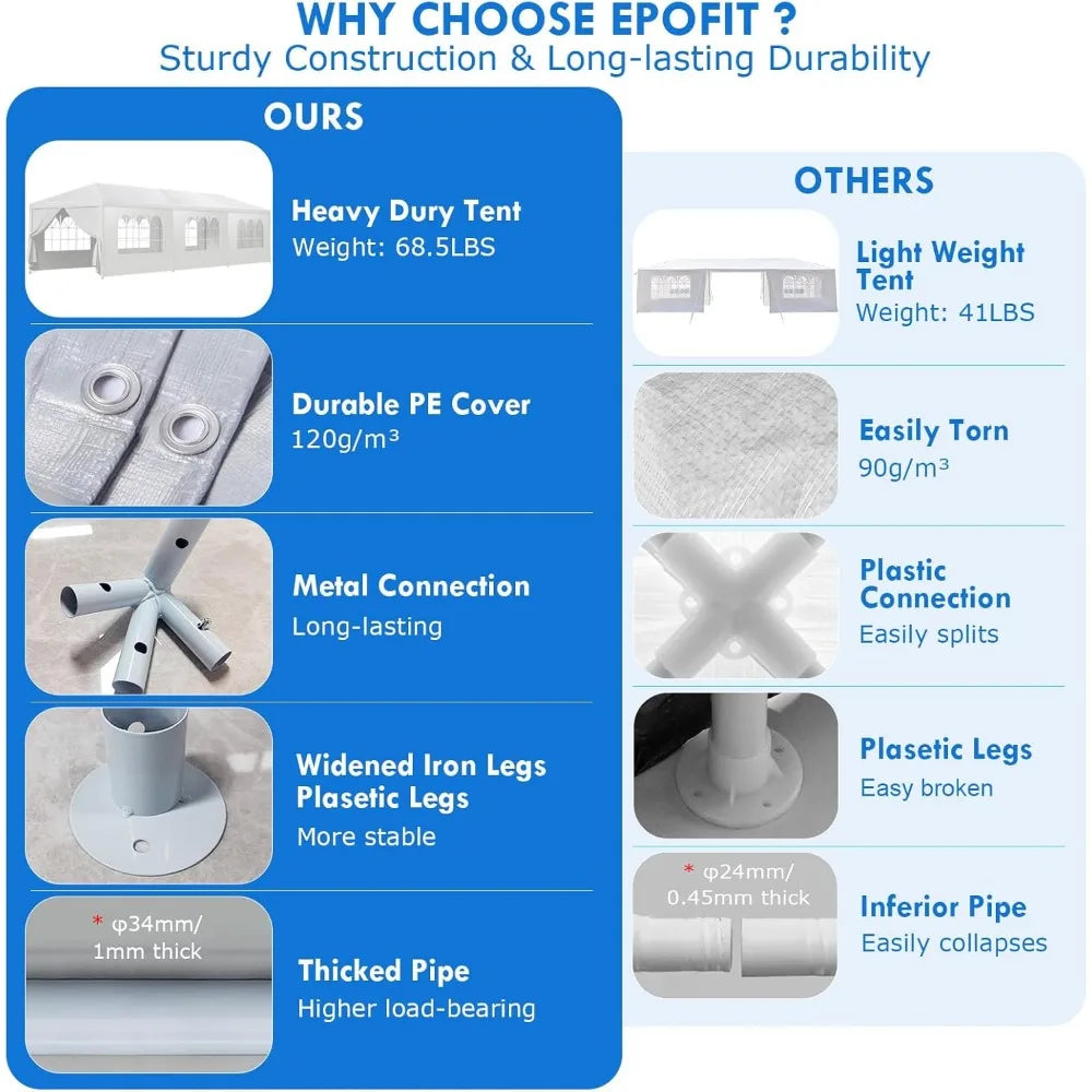 2025 Upgraded 10x30 Party Tent, Outdoor White Tents for Parties, Wedding, Large Canopy Tent with Walls, Big Event Gazebo Tent