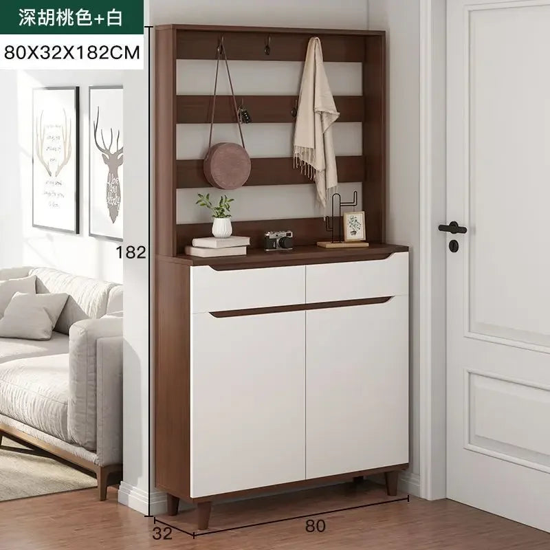 Living Room Large Capacity Shoe Cabinet Home Doorway with Clothes Rack Integrated Shoes Rack Clothing Storage Entrance Cabinet